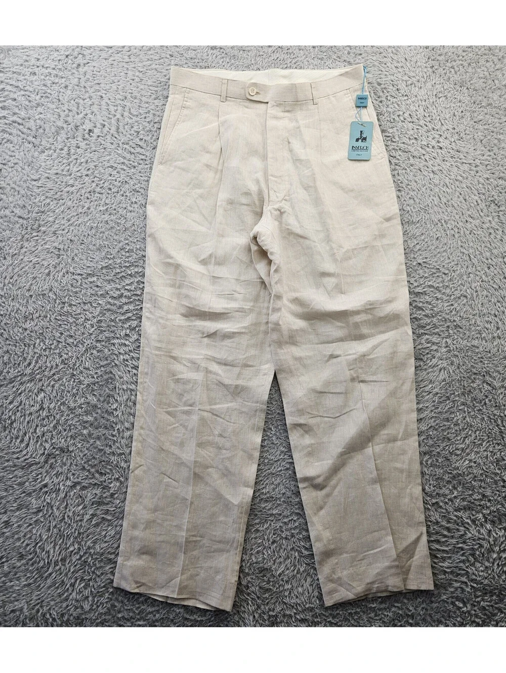 INSERCH Linen Pants 34x33 Pleated New W Tags Beige 100% Linen